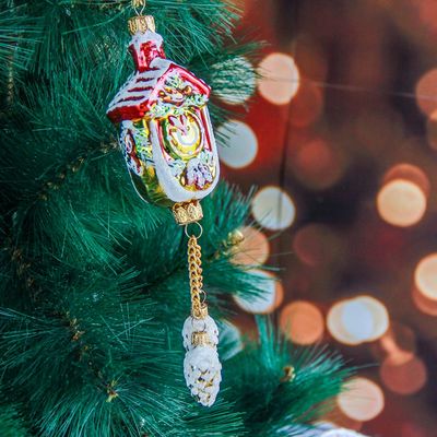 Ёлочная игрушка "Часы Новогодние с шишками " 20 см