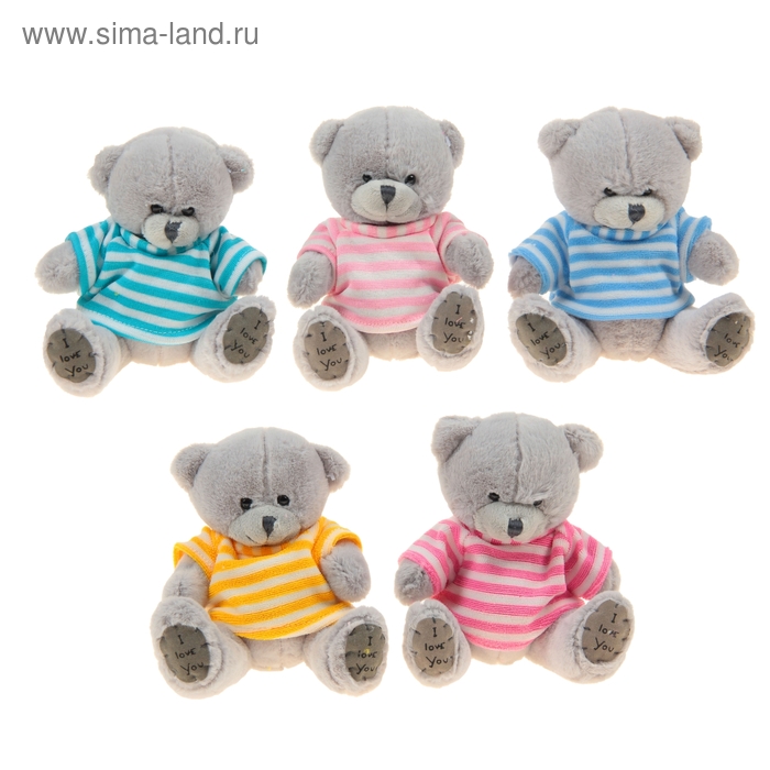 Мягкая игрушка "Медведь нежный серый, в футболке", цвета МИКС - Фото 1