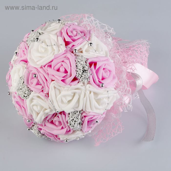 Букет-дублёр для невесты «Французское кружево» из силиконовых роз, бело-розовый - Фото 1