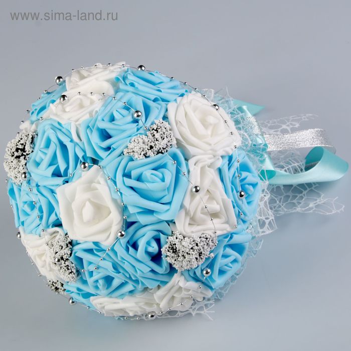 Букет-дублёр для невесты «Французское кружево» из силиконовых роз, бело-голубой - Фото 1