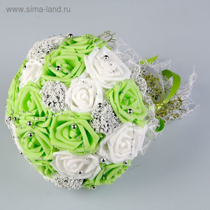Букет-дублёр для невесты «Французское кружево» из силиконовых роз, бело-зеленый - Фото 1