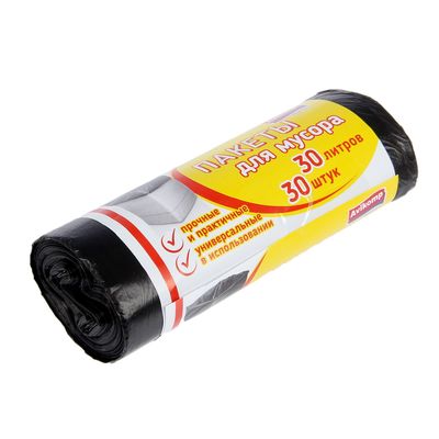 Мешки для мусора 30 л, 7 мкм, ПНД, 7 мкм, 30 шт, цвет чёрный