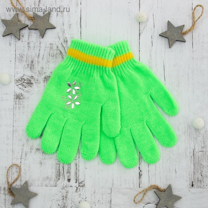 Перчатки детские "Блеск", размер 16 (р-р произв. 8), цвет зелёный, аппликация МИКС - Фото 1