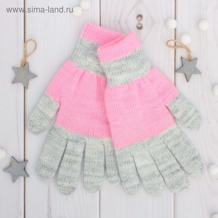 Перчатки двойные для девочки "Антик", размер 14, цвет розовый/серый 3с239 - Фото 1