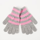 Перчатки одинарные для девочки "Полоска", размер 14, цвет розовый/серый 6с177 - Фото 1