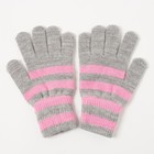 Перчатки одинарные для девочки "Полоска", размер 14, цвет розовый/серый 6с177 - Фото 2