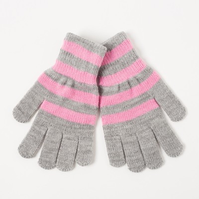 Перчатки одинарные для девочки "Полоска", размер 17, цвет розовый/серый 6с177