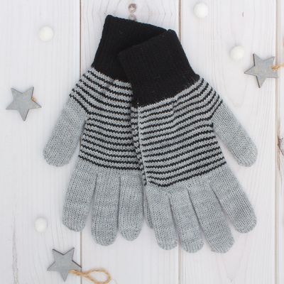 Перчатки двойные для мальчика "Анжу", размер 14, цвет серый меланж/чёрный 3с239