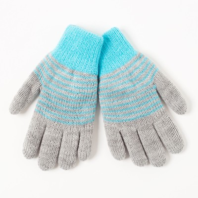 Перчатки двойные для мальчика «Анжу», размер 17, цвет серый меланж/голубой