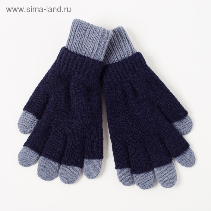Перчатки одинарные с митенкой для мальчика, размер 14, цвет тёмно-серый/синий 4с251 - Фото 1