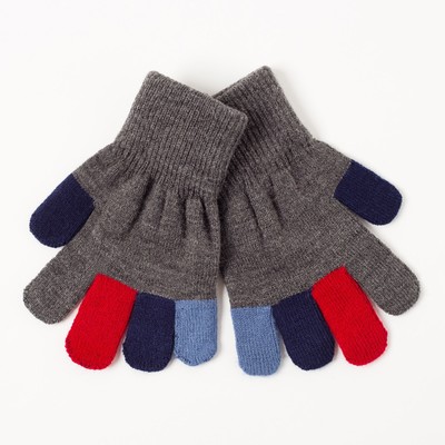 Перчатки одинарные для мальчика "Цветные пальчики", размер 14, цвет мальчика,тёмно-серый меланж/сини