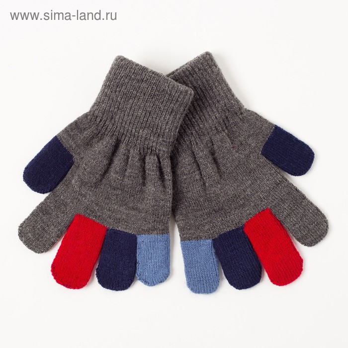 Перчатки одинарные для мальчика "Цветные пальчики", размер 17, цвет мальчика,тёмно-серый меланж/сини - Фото 1