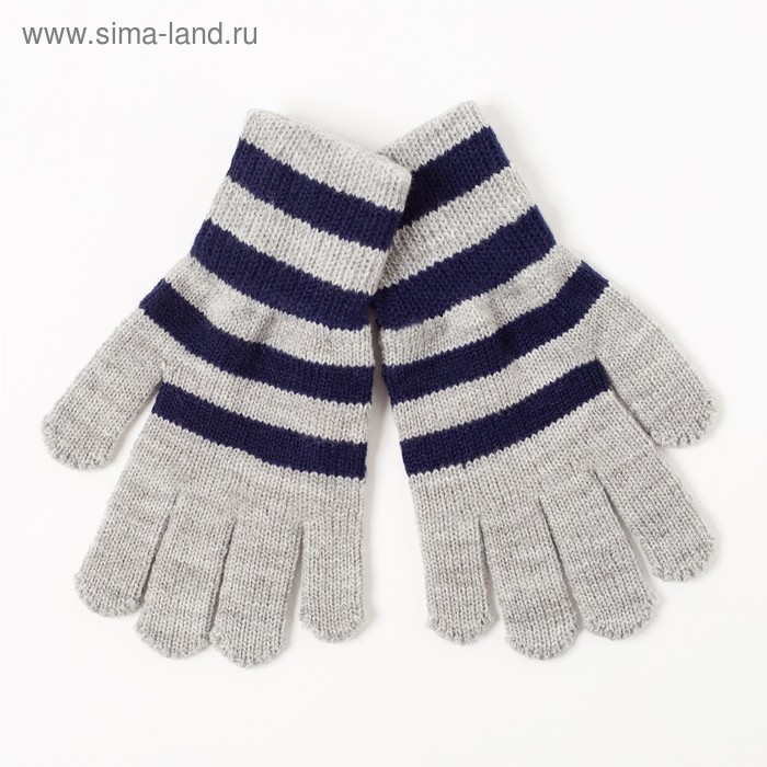 Перчатки одинарные для мальчика Полоска", размер 17, цвет серый меланж/синий 6с177 - Фото 1
