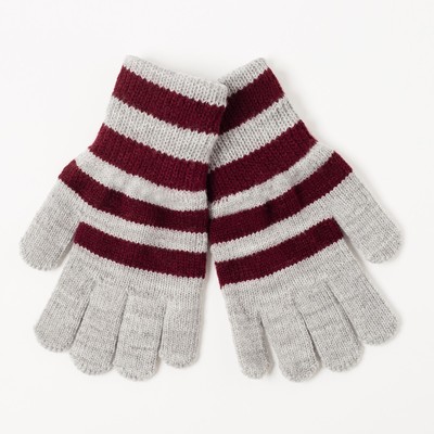 Перчатки одинарные для мальчика, размер 16, цвет серый меланж/бордовый