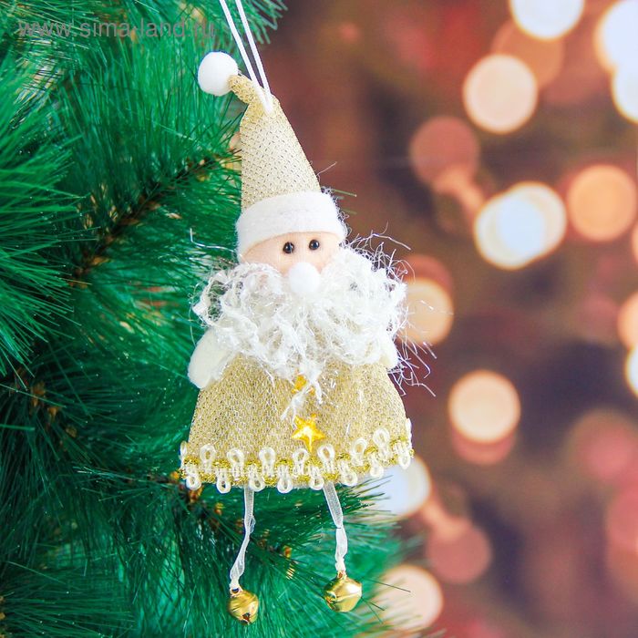 Мягкая подвеска "Дед Мороз в шубке со звёздами" 12 см золото - Фото 1