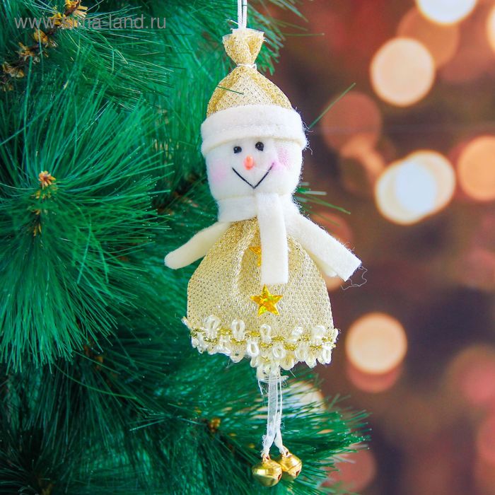 Мягкая подвеска "Снеговик в шубке со звёздами" 12 см золото - Фото 1