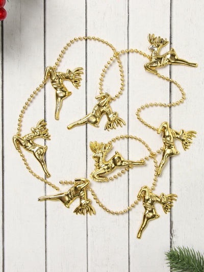 Бусы на ёлку «Олени», длина 1 м, золотистые