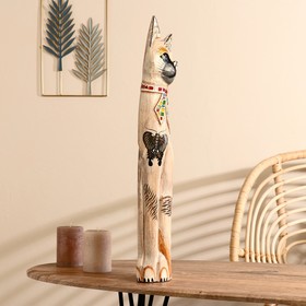 Сувенир «Кошка белая с бабочкой и бантом из мозаики», 60×12×6 см, дерево