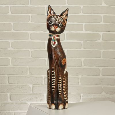 Сувенир «Кошка в галстуке из мозаики», 60×12×6 см, дерево