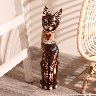 Сувенир «Кошка с бабочками и сердечком на ошейнике», 60×12×6 см, дерево