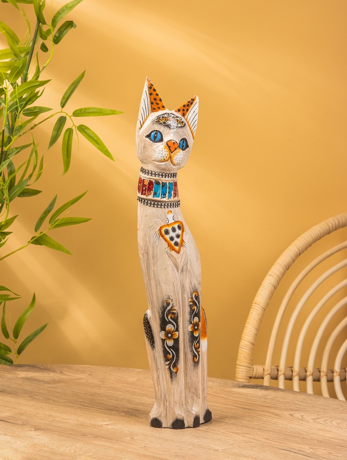 Сувенир «Серая кошка в ошейнике из мозаики и с черепахой», 60×12×6 см, дерево - Фото 1