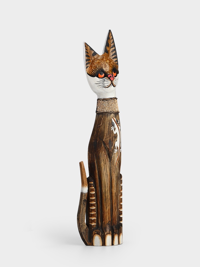Сувенир «Серая кошка в ошейнике с ящерками», 60×12×6 см, дерево - Фото 1