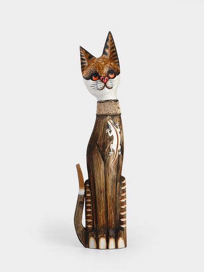 Сувенир «Серая кошка в ошейнике с ящерками», 60×12×6 см, дерево