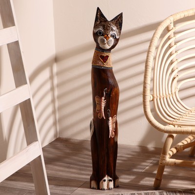 Сувенир «Кошка с бабочками и сердечком на ошейнике», 80×13×7 см, дерево