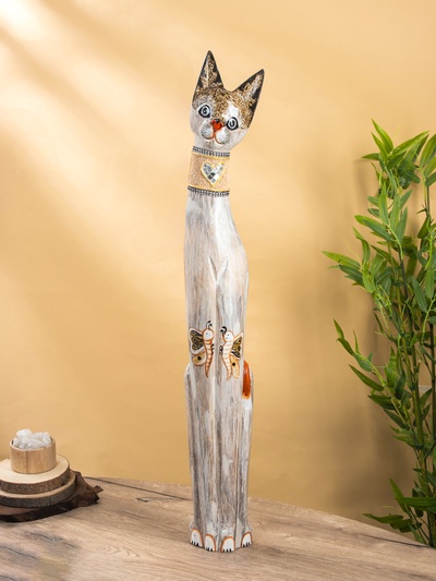 Сувенир «Кошка с золотыми бабочками и зеркальным сердцем», 100×16×7 см, МИКС
