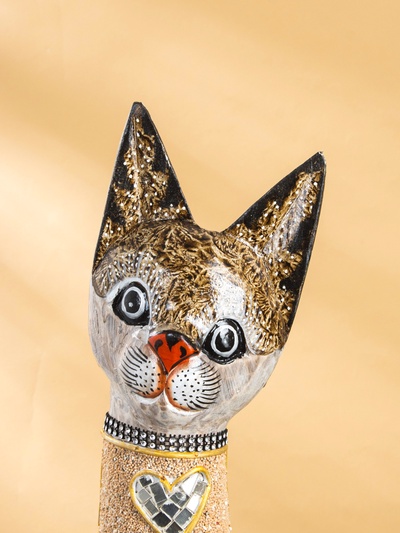 Сувенир «Кошка с золотыми бабочками и зеркальным сердцем», 100×16×7 см, МИКС