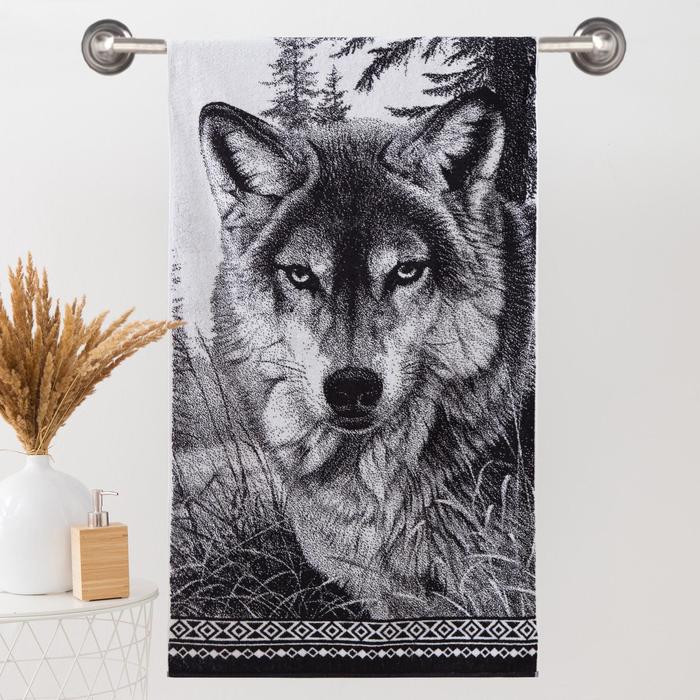 Полотенце махровое Этель ЧБ «Волк», пестроткань, 70×130 см - Фото 1