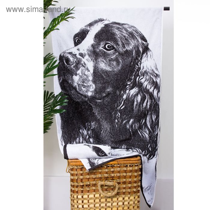 Полотенце махровое "Этель" ЧБ Спаниель 70*130 см, 100% хл, 420 гр/м2 - Фото 1