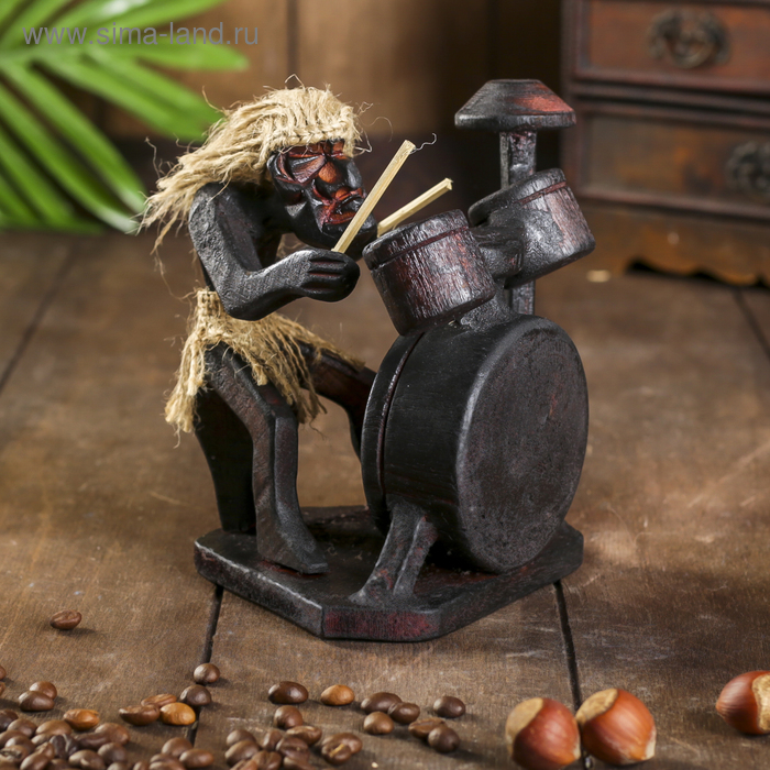 Сувенир «Абориген с барабанной установкой», 15 см, дерево - Фото 1