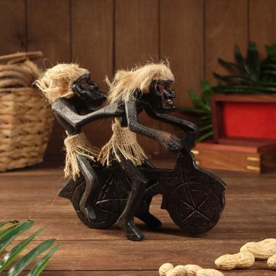 Сувенир «Аборигены парочка на мотоцикле», 7×15×17 см, дерево