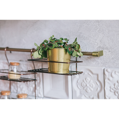 Полка на рейлинг широкая с коротким крючком Доляна, 20×14,5×10 см, цвет медь