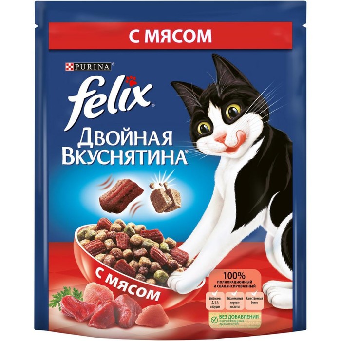 Сухой корм FELIX "Двойная вкуснятина" для кошек, мясо, 300 г - Фото 1