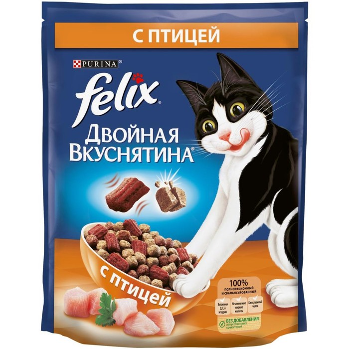 Сухой корм FELIX "Двойная вкуснятина" для кошек, птица, 750 г - Фото 1