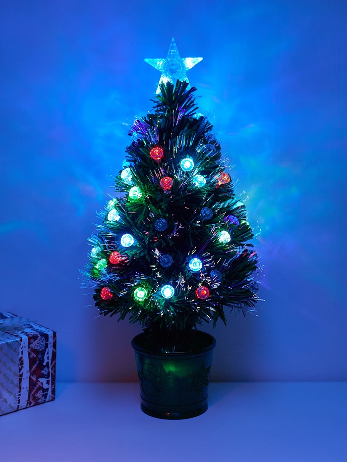 Ёлка светодиодная «Пушистая» 60 см, шарики, диаметр нижнего яруса 36 см, 55 ПВХ веток, мигание, свечение мульти