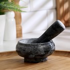 Ступка с пестиком, 75 мл, d=8 см, h=5 см, пестик 9 см, камень, чёрная - Фото 6