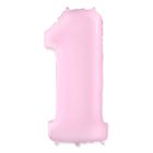 Шар фольгированный 40" "Цифра 1", пастель, цвет розовый - Фото 1