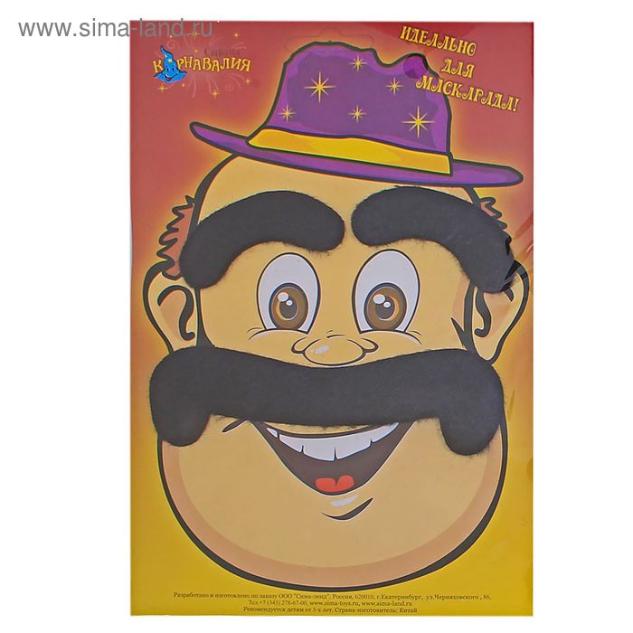 Карнавальный набор "Усы, брови джентльмена", на блистере, цвета МИКС - Фото 1