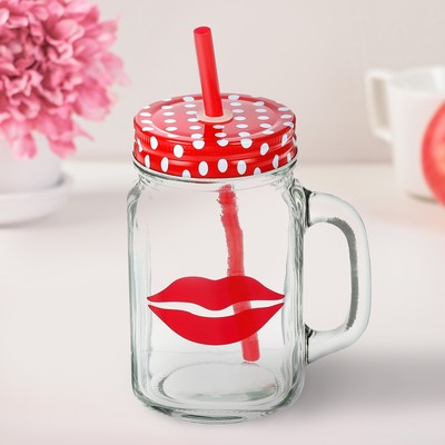 Банка с ручкой, крышкой и трубочкой Доляна «Леди и Джентльмены», 450 мл, цвет МИКС