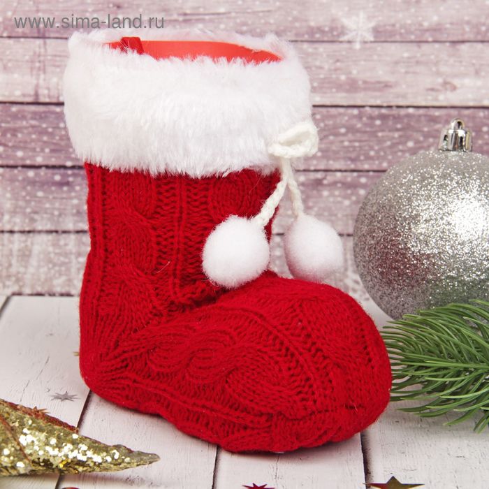 Конфетница «Сапожок», вязаный с помпонами - Фото 1
