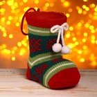 Конфетница «Сапожок», вязаный носок, с помпонами - Фото 1