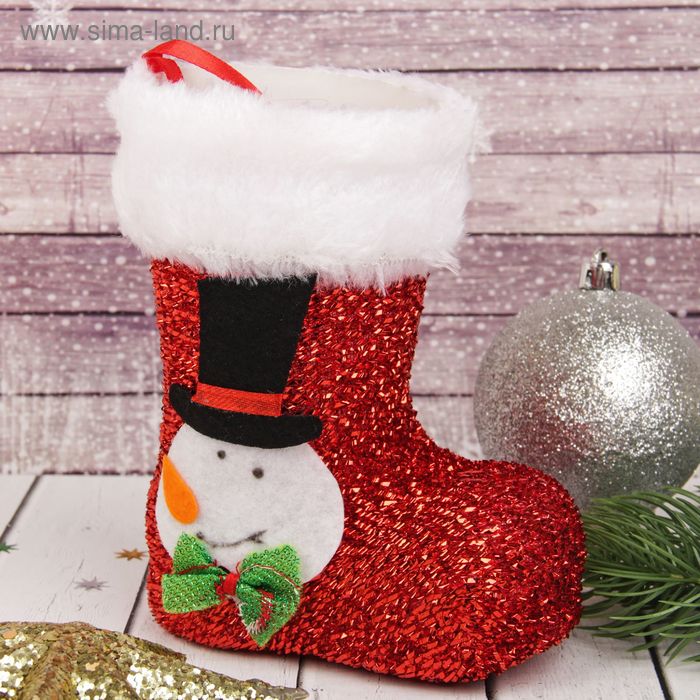 Подарочная упаковка "Сапожок" снеговик, красный цвет - Фото 1