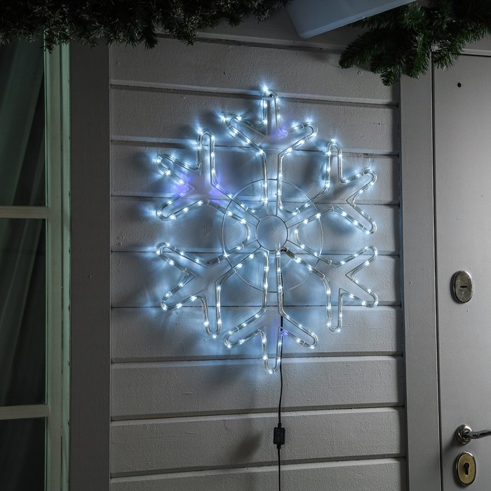 Светодиодная фигура «Снежинка», 69 см, дюралайт, 144 LED, 220 В, мерцание, свечение белый/синий - фото 1908325003