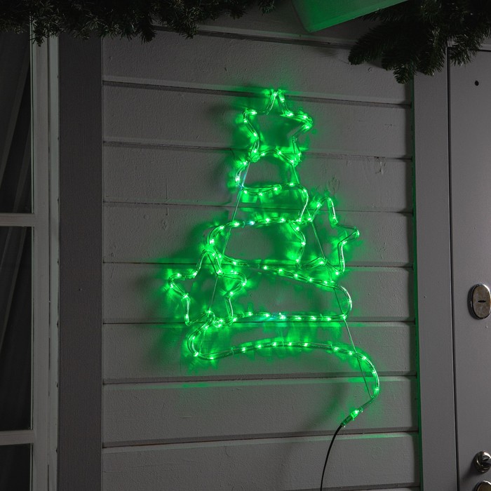 Светодиодная фигура «Ёлка со звёздами», 47 × 71 см, дюралайт, 288 LED, 220 В, мерцание, свечение зелёное/белое - фото 1918723763