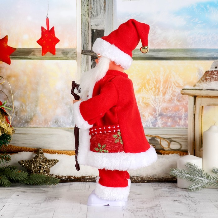 Дед Мороз "Красная шубка, в очках, в валенках" двигается, с подсветкой, 36 см - фото 1892174160