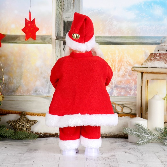 Дед Мороз "Красная шубка, в очках, в валенках" двигается, с подсветкой, 36 см - фото 1892174161