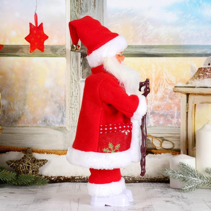 Дед Мороз "Красная шубка, в очках, в валенках" двигается, с подсветкой, 36 см - фото 1908325029